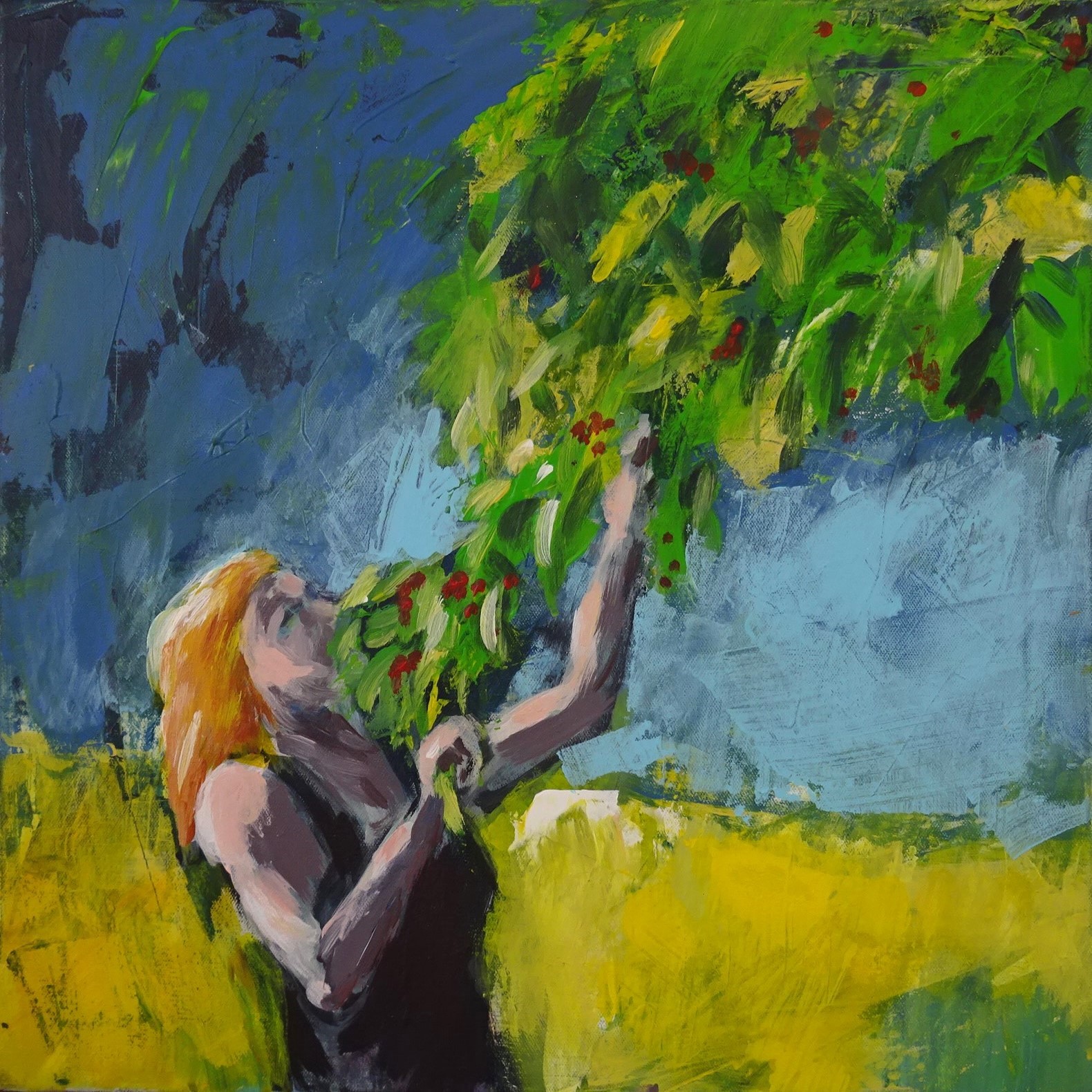 Bild von Franziska Morgner-Fanderl - Kirschernte, Acryl, 50 x 50